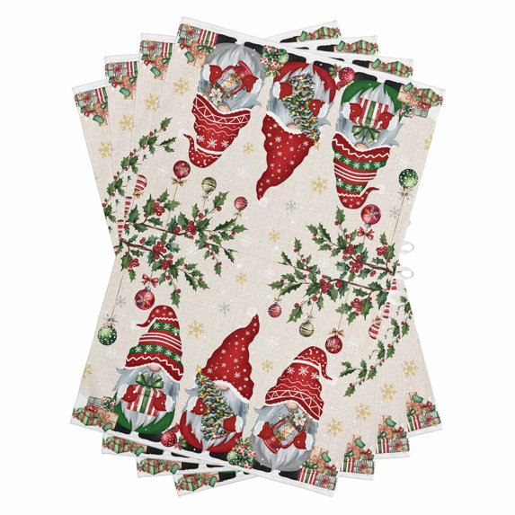 Red Gnomes Christmas Kitchen Towels Set of 4, Water Absorbent Dish Towel, Xmas Ball Gifts Snowflake Rustic Decorative Hand Towels - Quick Drying Cloth for Cooking Baking, 18x28 Inch
