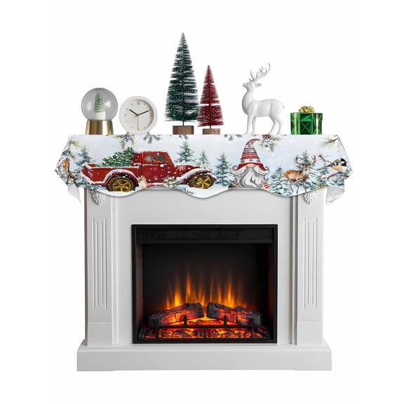 Red Gnomes Christmas Mantel Scarf Fireplace Decorations for Living Room, Xmas Tree Snowflake Berry Pine Cones Fireplace Mantel Scarf Cover Runner for Halloween/Thanksgiving/Christmas Decor 60"x17"