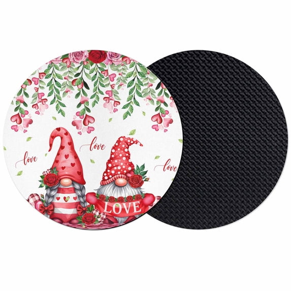 Red Gnomes Coasters Set of 2, Absorbent Coasters for Drinks, Valentine's Day Love Roses Leaves White Coaster for Desk Coffee Table Protection, Home Decor House Warming Gifts 4"