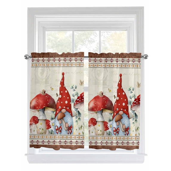 Red Gnomes Mushrooms Living Room Curtains 2 Panel, Spring Floral Watercolor Botanical Vintage Cafe Window Treatment, Farmhouse Bedroom Bathroom Kitchen Curtains Drapes 104"x54"