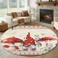 thumbnail image 1 of Red Gnomes Mushrooms Round Rug 5ft Washable Circle Kitchen Rugs Non Slip Spring Floral Watercolor Botanical Vintage Large Area Rug Indoor Floor Carpet for Bedroom Living Room Home Office Dining Room, 1 of 8