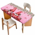thumbnail image 1 of Red Gnomes Table Cloths for 6 Foot Rectangle Tables, Valentine's Day Love Roses Leaves Ombre Pink Patio Waterproof Elastic Fitted Tablecloths, Washable Rectangular Table Cover for Camping, 1 of 8