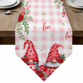 thumbnail image 1 of Red Gnomes Table Runner Linen Burlap Table Runner 72 Inches Long Valentine Roses Love Leaves Pink Plaid Dresser Scarves for Kitchen Island Coffee Dining Party Wedding Banquet Holiday Decor 14"x72", 1 of 8
