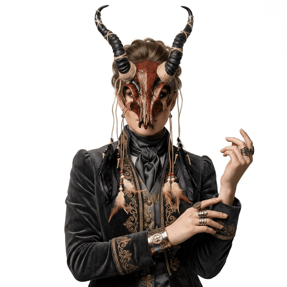 Red Goat Masquerade Demon Devil Horn Mask Costume Halloween Party Adult Masks