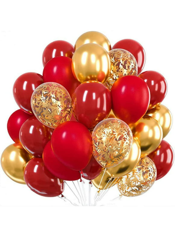 Red Gold Balloons Garland Kit, 30Pcs 12 inches Red and Gold Balloons With Gold Confetti Balloons for Valentines Wedding Bachelorette Birthday Baby Shower Engagements Anniversary Party Decorations