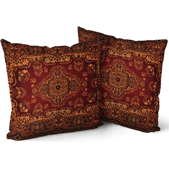Red Gold Boho Pillow Covers 20x20 Inch Bohemian Vintage Retro Rug Carpet Decorative Pillow Cases Set of 2 Antique Tapestry Rustic Retro Throw Pillows Farmhouse Home Decor For Cushion Sofa Couch