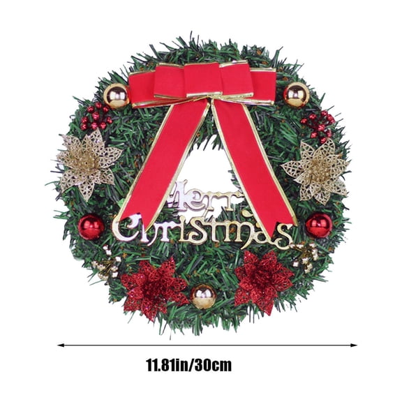 Red & Gold Christmas Ball Bow Garland Artificial Greenery Pine Wreath Real Touch Natural Cedar Garland Front Door Wall Window Decoration Christmas Decor 12 inch