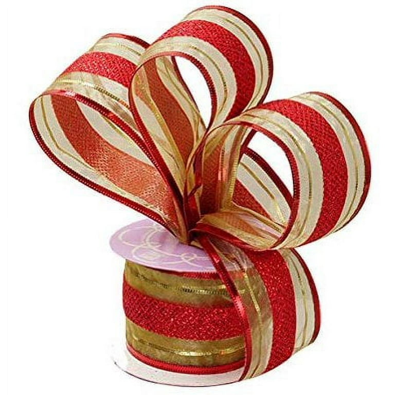 Red Gold Christmas Wired Ribbon - 2 1/2 x 10 Yards, Striped, Valentine's  Day, Wreath Decoration, Wedding, Reception, Anniversary 