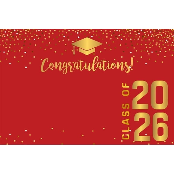 Red and Gold Congrats Grad Backdrop Dots Trencher Cap Class of 2026 Graduation Background Congratulate Graduate Party Decorations Banner Photo Booth Props
