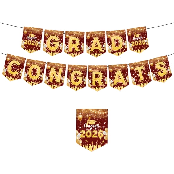 Red and Gold Foil-Accented 14-Piece Graduation Banner Set, Graduation Party decorations, Graduation Party Supplies, 2026 Graduation decorations, Graduation decorations 2026, Gold