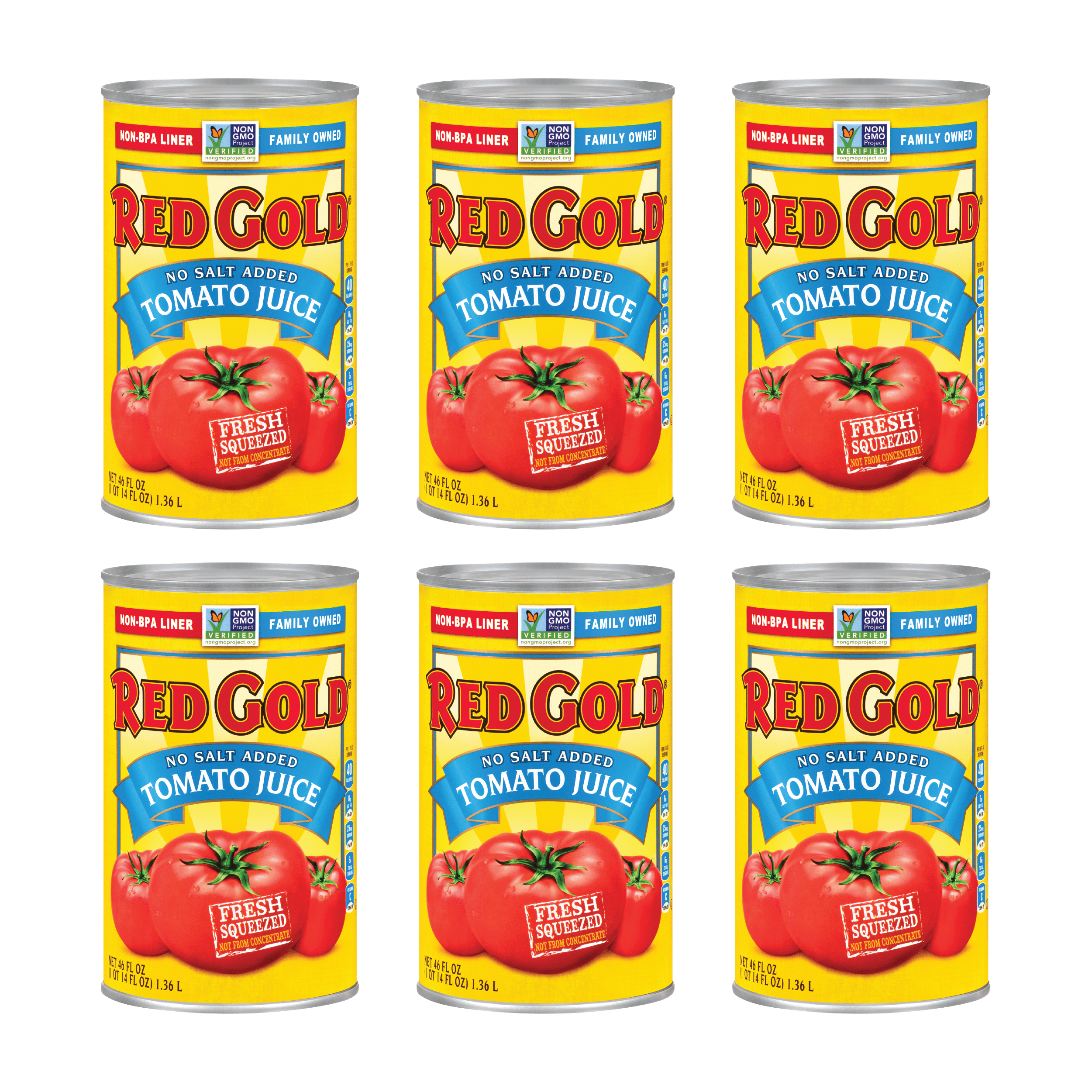 Red Gold Fresh Tomato Juice, No Salt Added, Kosher and Gluten Free, 46
