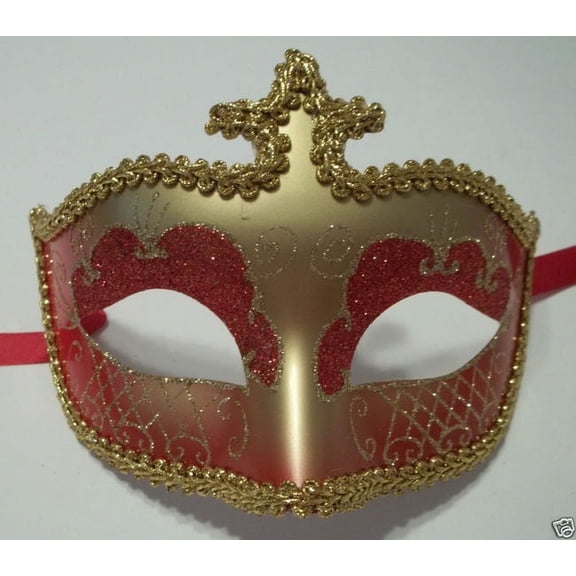 Red Gold Glitter Venetian Masquerade Costume Mask Halloween New Years Party