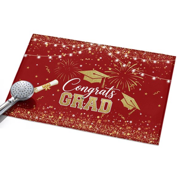 Red Gold Graduation Cap Washable Area Rug 2 x 3 ft Graduates Celebration Fireworks Classic Soft Non Slip Rugs Stain Repellent Indoor Felt Carpet for Living Dining Room Bedroom Home Office