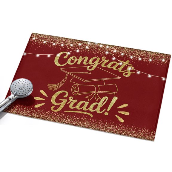 Red Gold Graduation Cap Washable Area Rug 2 x 3 ft Sequins Light Festive Celebration Soft Non Slip Rugs Stain Repellent Indoor Felt Carpet for Living Dining Room Bedroom Home Office
