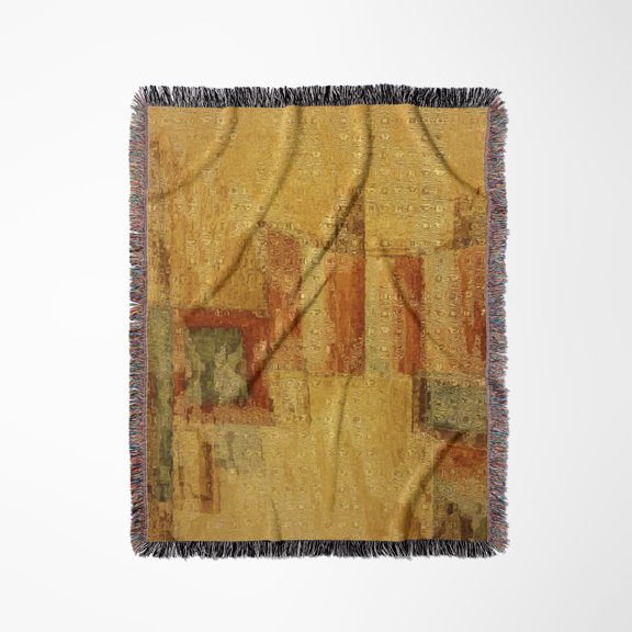 Red Gold Green Trendy Abstract, Woven Blanket