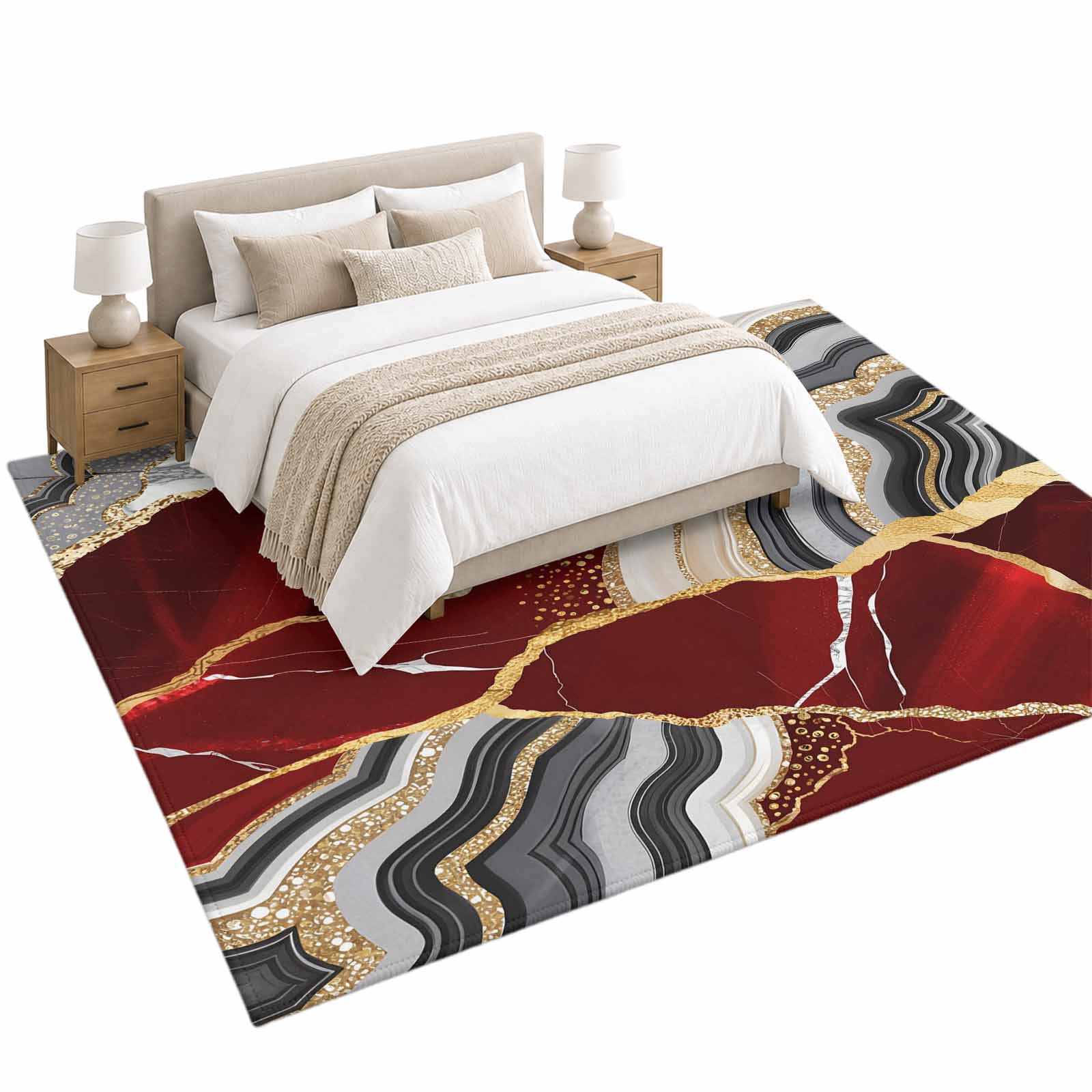 Red Gold Marble Area Rug 5'x7', Glitter Geometric Marble Foil Texture ...