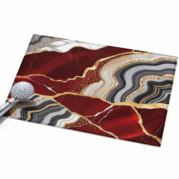 Red Gold Marble Area Rug, Glitter Geometric Marble Foil Texture Non-Slip Felt Rubber Backing Rectangle Indoor Carpet Washable Rugs for Living Room Bedroom 2x3ft