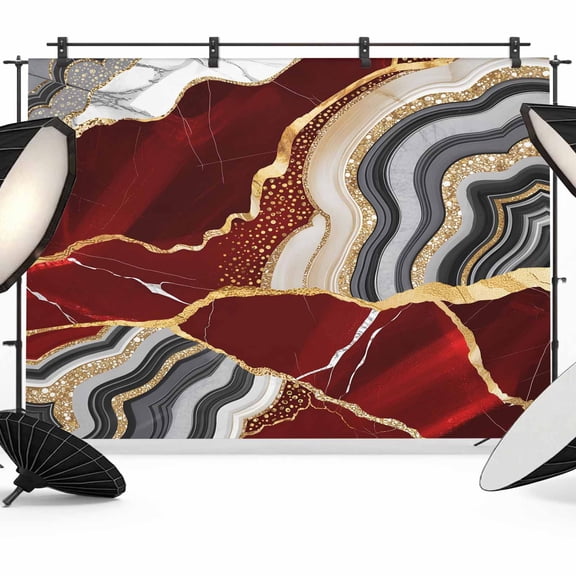 Red Gold Marble Backdrop for Photography, Glitter Geometric Marble Foil Texture Photo Backdrop Portrait Background Party Banner Photo Backgrounds for Studio Booth Props, 7x5ft