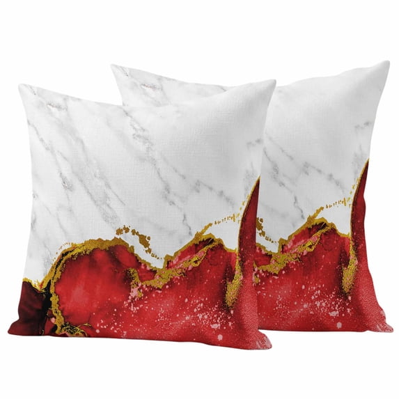 Red Gold Marble Outdoor Waterproof Pillow Covers, Modern Abstract Marble Crack Texture Decorative Square Throw Pillowcase Sofa Cushion Sham for Patio/Couch/Chair, 24"x24" 2 Pack