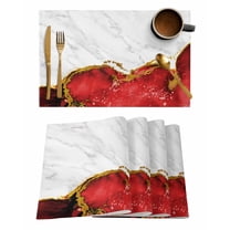 Red Gold Marble Placemats Set of 2 Abstract Wave Modern Luxury Heat Insulation Washable Place Mats, Rustic Non-Slip Table Mats for Dining Table Party Kitchen Decor,13x19 Inch
