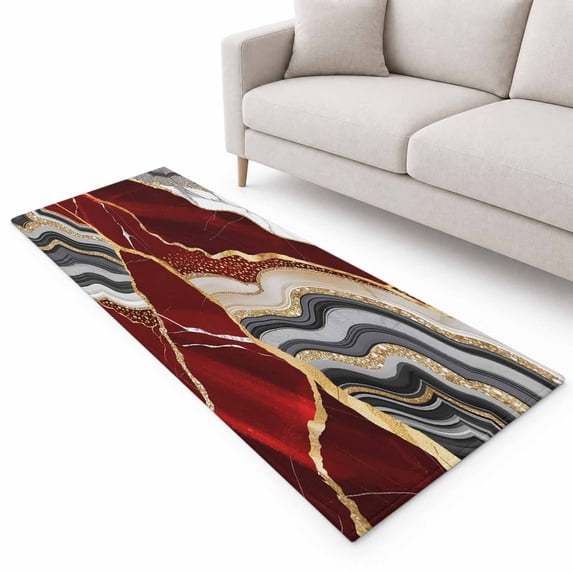 Red Gold Marble Runner Rug 2.6'x10', Glitter Geometric Marble Foil ...