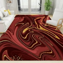 Red Gold Modern Area Rug, Abstract Fluid Marble Indoor Non-Slip Kids Rugs, Machine Washable Breathable Durable Carpet For Study Living Room Bedroom Dining Room Decor 2 x 3ft