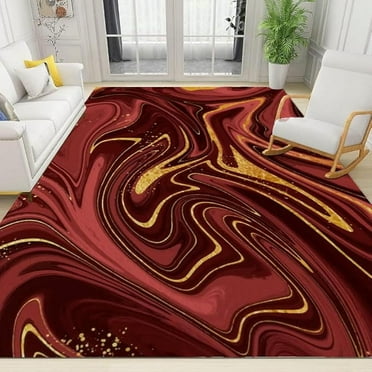Red Gold Modern Area Rug, Abstract Fluid Marble Indoor Non-Slip Kids Rugs, Machine Washable Breathable Durable Carpet For Study Living Room Bedroom Dining Room Decor 2 x 3ft