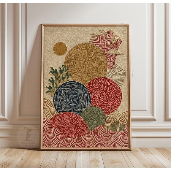 Red Gold Navy Japanese Wave Poster Unframed Paper Print