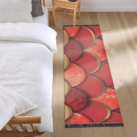 Red Gold Scales Runner Area Rug 2x6 Soft Non-Slip Washable Bedside Carpet for Hallway Bedroom Living Room Home Decor