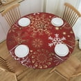 thumbnail image 1 of Red Gold Snowflakes Christmas Round Fitted Tablecloth with Elastic Fitted Table Covers for Round Tables 57"-66" ,24jl03caA12, 1 of 7
