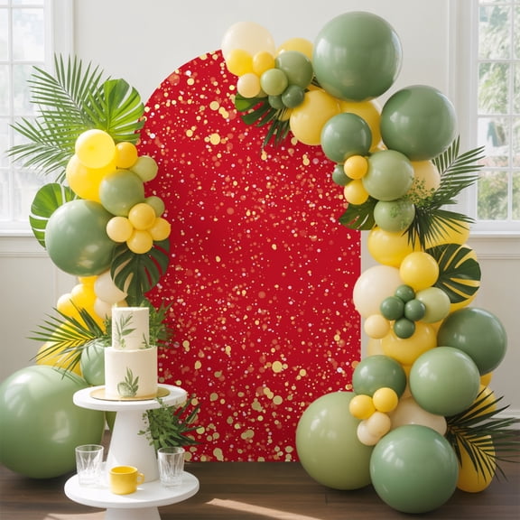 Red Gold Sparkles Arch Backdrop Cover, 4FT, Festive Celebration Spandex Arch Covers Double-Sided Backdrop for Wedding Birthday Party Photo Background Decoration