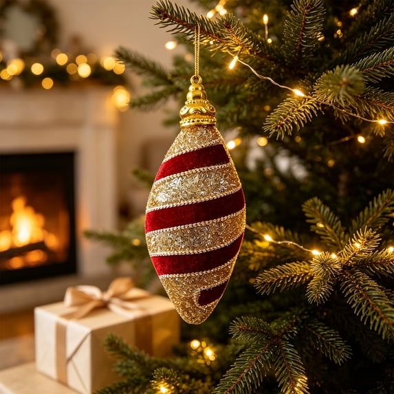 Red Gold Striped Foam Christmas Ball Ornaments, Lightweight Shatterproof Tree Hanging Baubles Set for Holiday