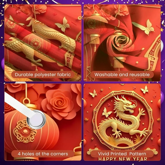 Red Gold Theme Chinese New Year Banner Traditional Chinese Dragon Banner 3D Paper Cut Design Dragon Pattern Spring Festival Banner for New Year Party Spring Festival Gathering Home Decoration