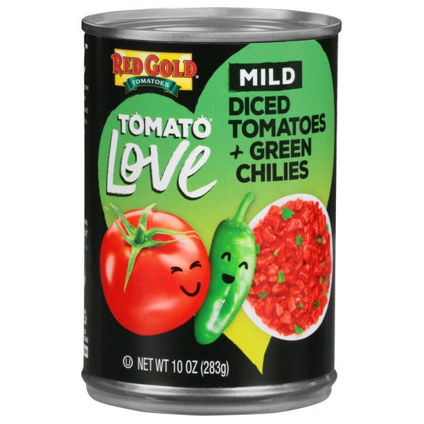 Red Gold Tomato Love Mild Green Chilies Petite Diced Tomatoes, 10 oz