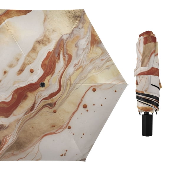 Red Gold White Marble Compact Sun Umbrella Windproof Travel Umbrellas for Rain Strong Portable UV Protection