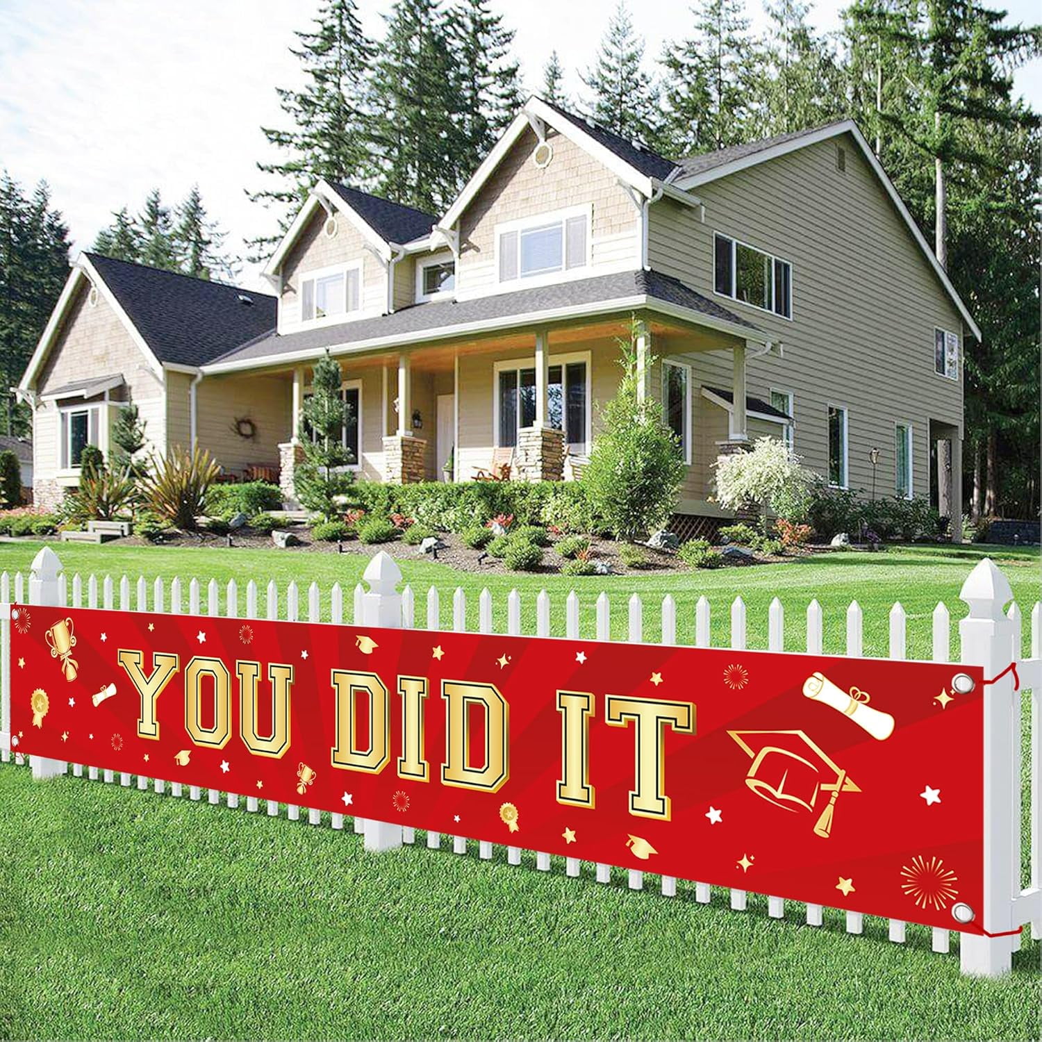 Red and Gold You Did It Banner -18 X 98 inch,Graduation Yard Sign ...