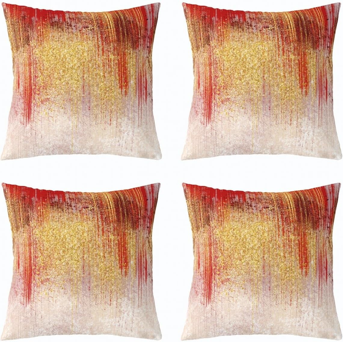 Red Golden Reversible Throw Pillow Covers 16 x 16-Inch Kids Stripes Pillow Covers Home Decor for Boys Geometric Abstract Art Square Cushion Covers Set of 4 Modern Art Geometry