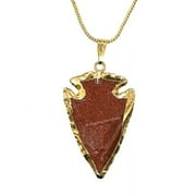 Red Goldstone Arrowhead Necklace for Men Women Gold Edged