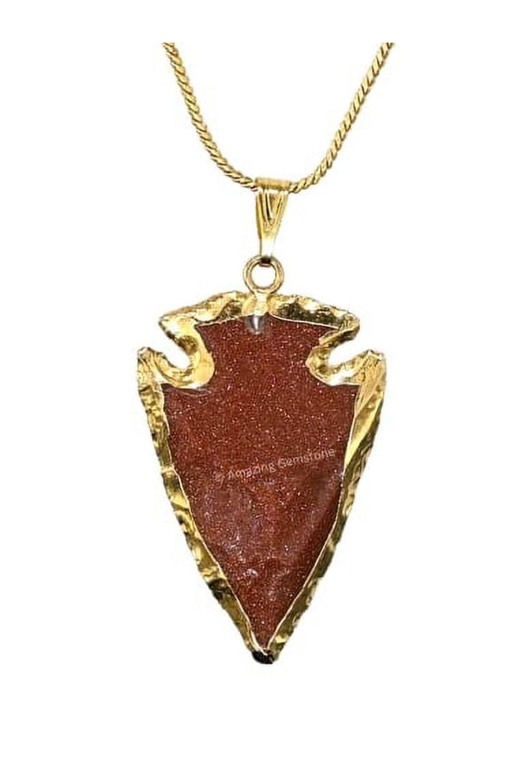 Red Goldstone Arrowhead Necklace for Men Women (Gold Edged)