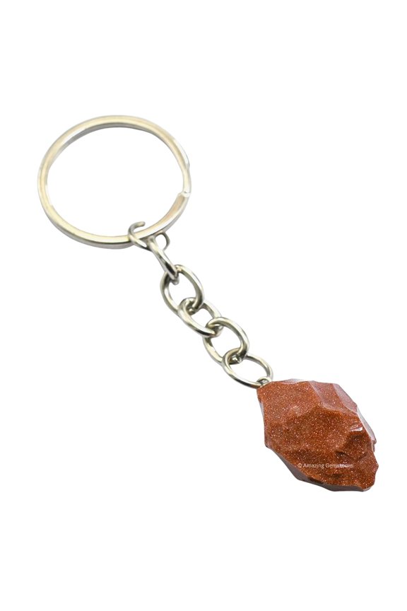 Red Goldstone Crystal Car Key Holder, Raw Crystal Keychain