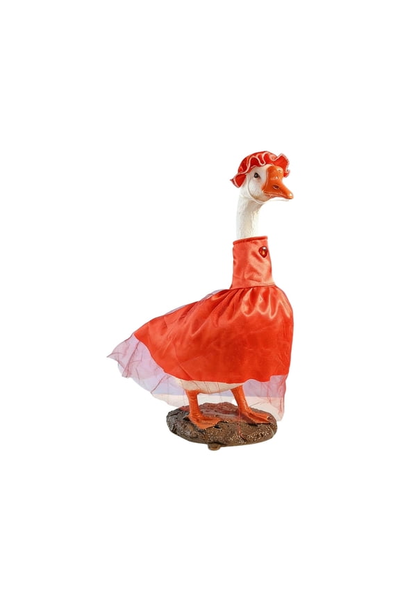 Red Goose Clothes 23 Inch White Porch Goose Clothes Red Wedding Dress Hat Set Garden Goose Statue Outdoor Lawn Decor Wedding Dress Goose Clothes