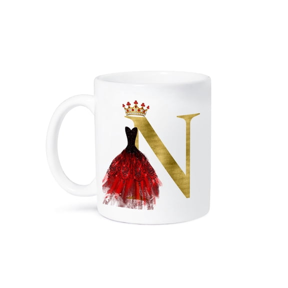 Red Gown Image Of Jewels Crown Image Of Gold Monogram N, 11oz Mug