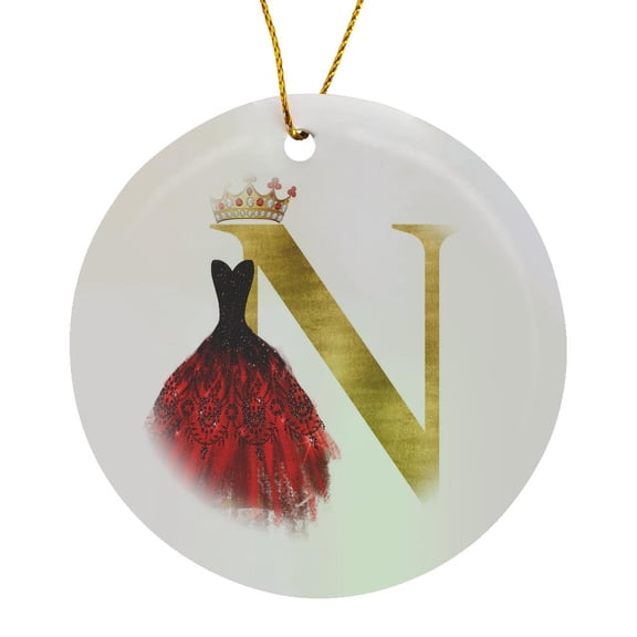 Red Gown Image Of Jewels Crown Image Of Gold Monogram N, Circle Porcelain Ornament