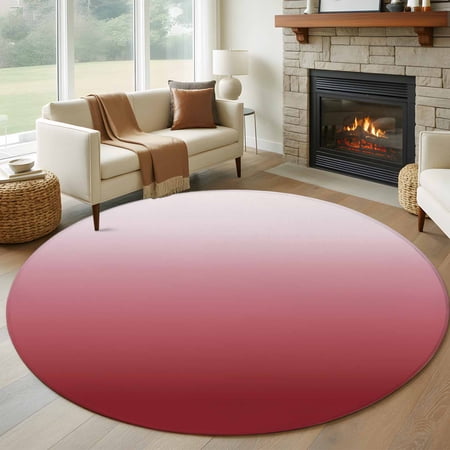 Red Gradient 6FT Round Area Rugs for Living Room Ultra-Thin Non-Slip Round Rugs Machine Washable Low Pile Circle Carpet for Bedroom Kitchen Nursery