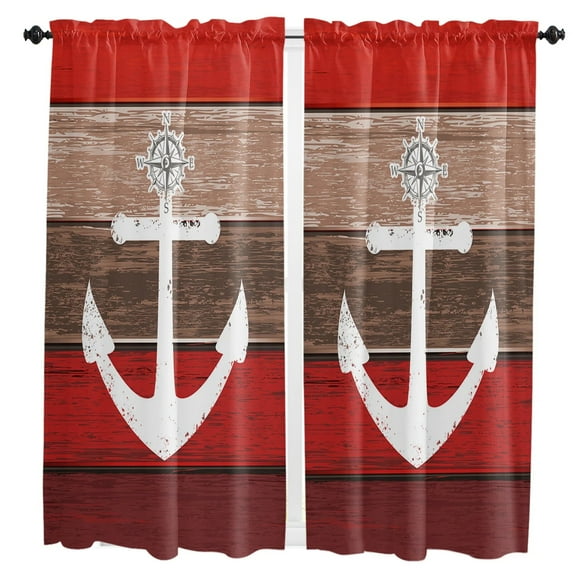 Red Gradient Anchor Compass Ocean Curtain Home Decoration Living Room Short Curtains Window Treatments For Kitchen Bedroom