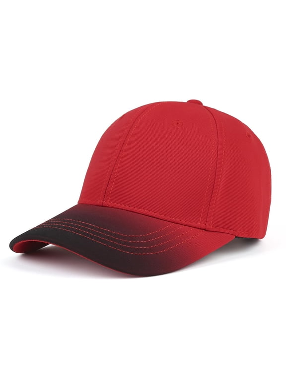 Red Gradient Baseball Cap Ombre Brim Two Tone Structured Curved Adjustable Hat for Men Women Unisex,Size M