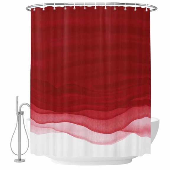 Red Gradient Bathroom Shower Curtains with Hooks, Watercolor Abstract Red Gradient Water Ripples Waterproof Fabric Washable Shower Curtain for Home Hotel Bathtub Decor 60x72 Inch