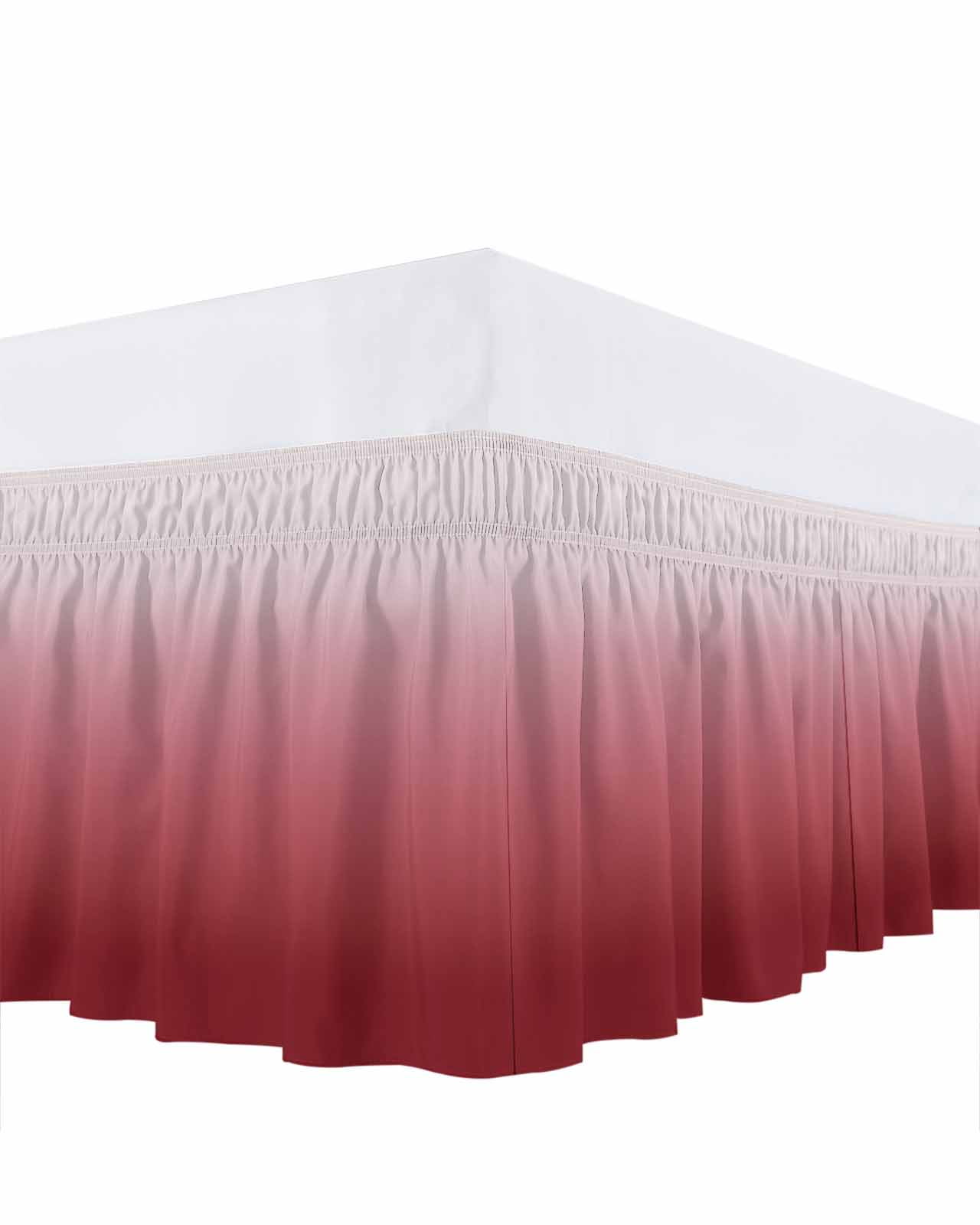 Red Gradient Bed Skirt Queen Size 16" Drop Ruffled Wrap Around Bed Skirts Adjustable Elastic Bedskirt Dust Ruffle for Queen Size Bed
