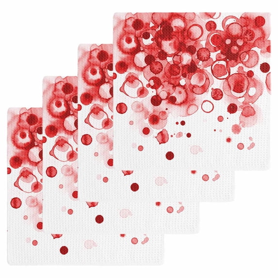 Red Gradient Kitchen Dish Towels for Drying Dishes Set of 4, Abstract Polka Dots Vintage Modern Art Waffle Weave Microfiber Hand Tea Bathroom Towels Quick Dry & Absorbent Towel 12x12