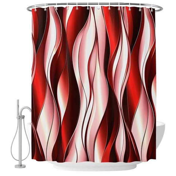 Red Gradient Line Bathroom Shower Curtains with Hooks, Abstract Twist Waterproof Fabric Washable Shower Curtain for Home Hotel Bathtub Decor 60x72 Inch